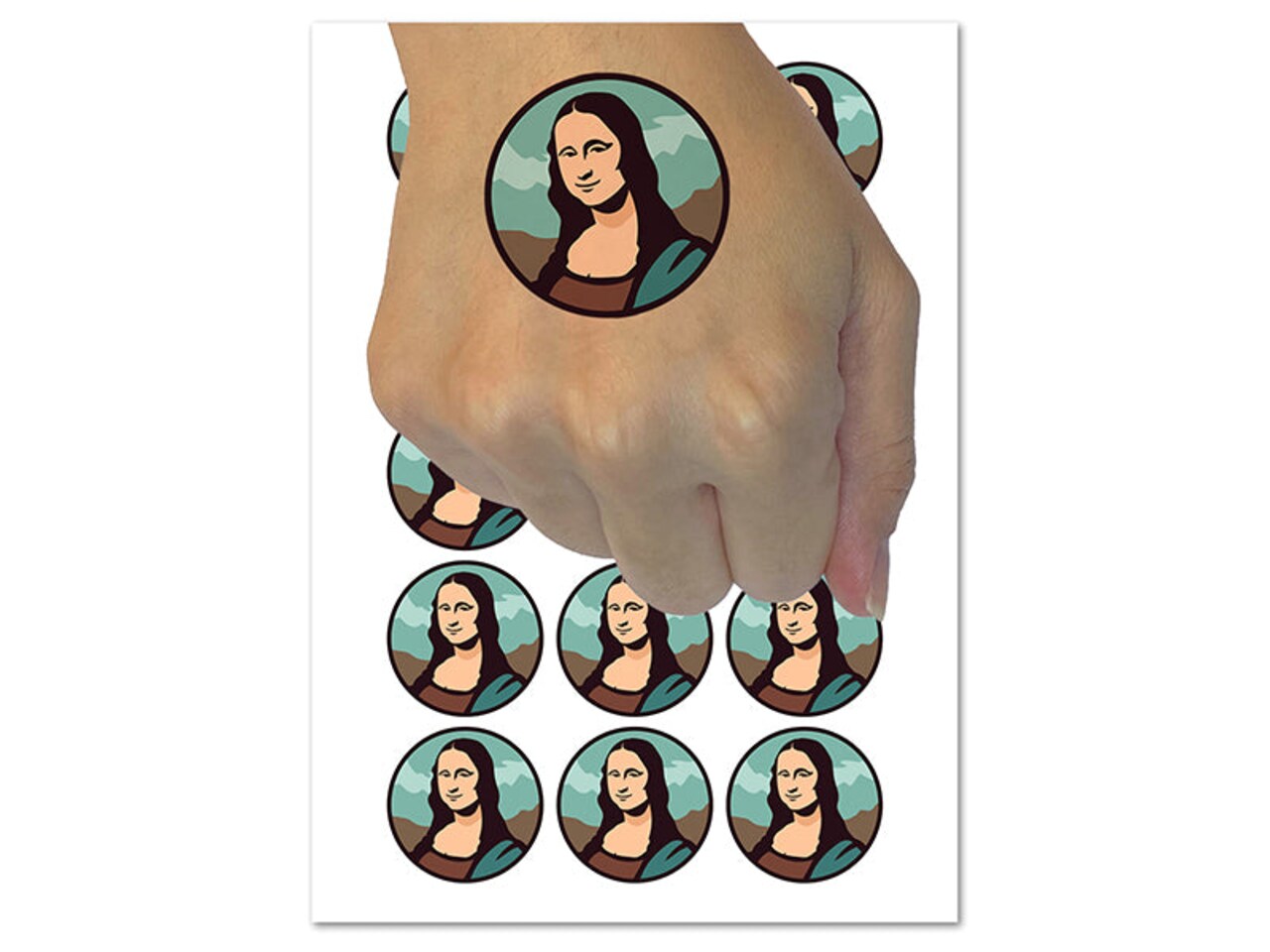 Mona Lisa Painting by Leonardo Da Vinci Temporary Tattoo Water Resistant Fake Body Art Set Collection (1 Sheet)